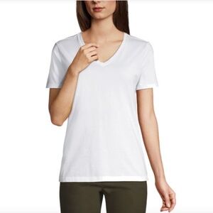 Lands' End Women's Cotton Short Sleeve V-Neck White T-Shirt Size Small NWT